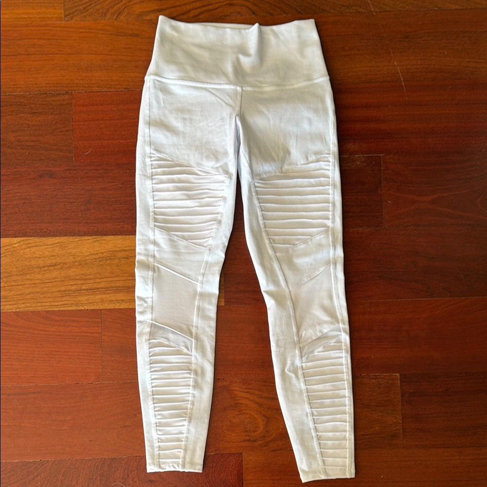 ALO Yoga White Ribbed Panel Leggings